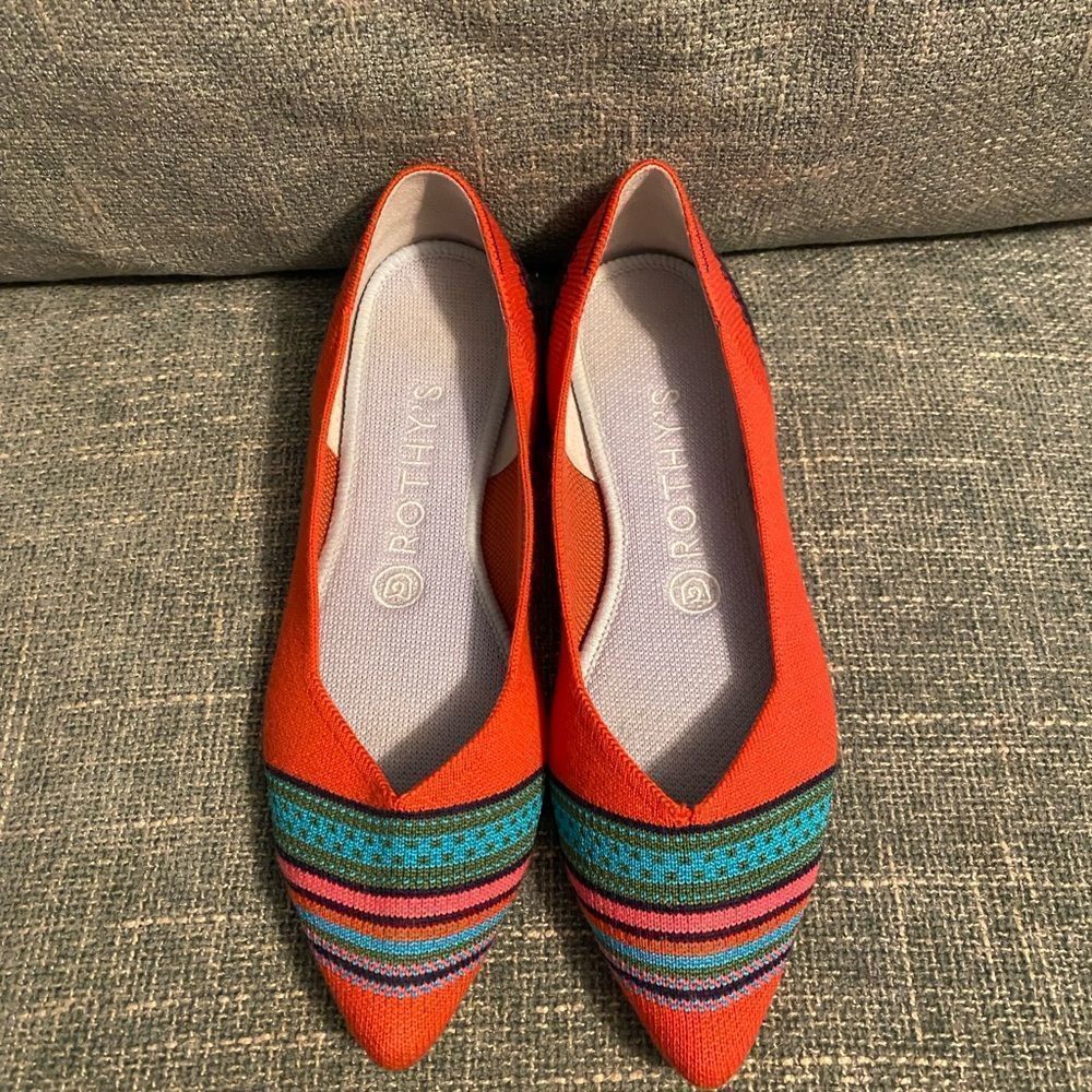 RARE Rothy’s Merino Collection Blaze Ribbon Stripe Point toe ballet flat sz 7.5